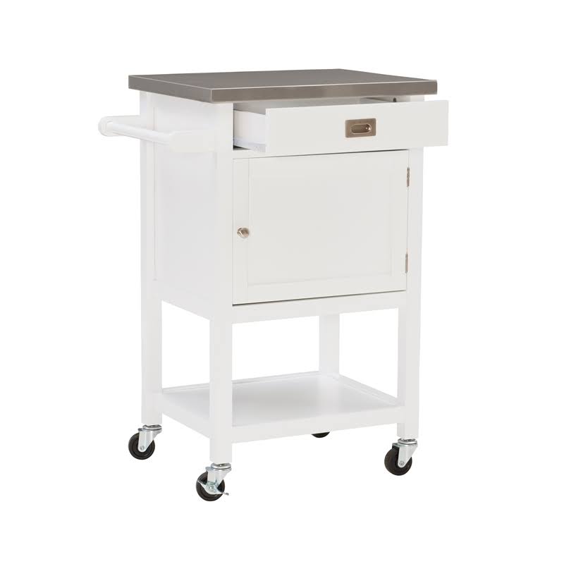 White Wood and Stainless Steel Kitchen Cart P202397