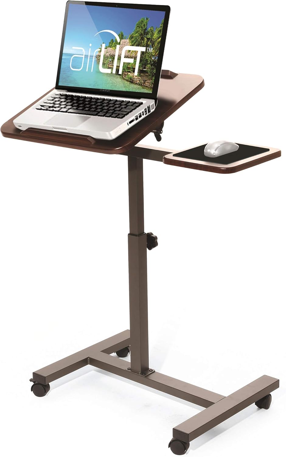 White Tempered Glass Mobile Height Adjustable Desk Cart Y59793