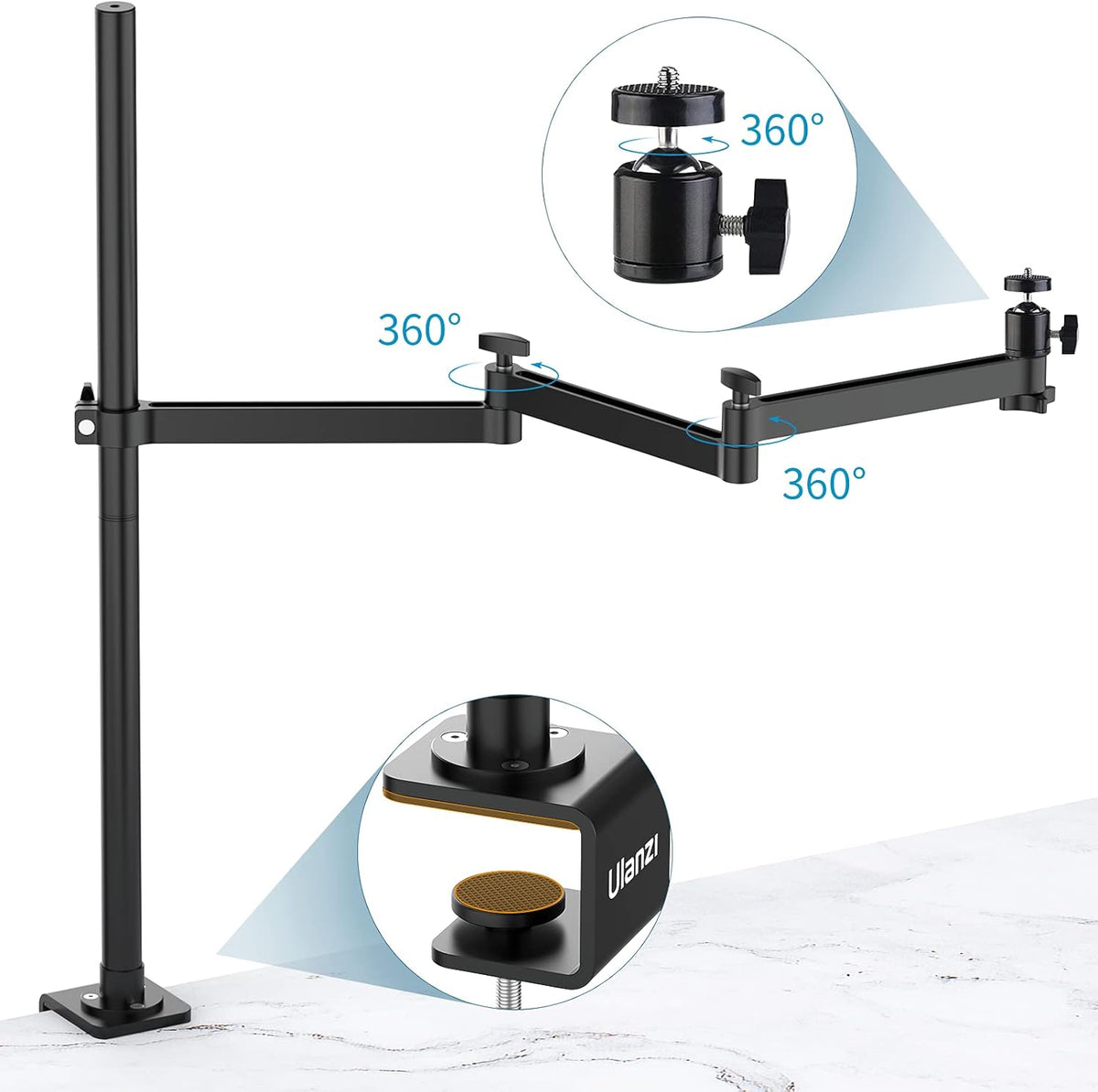 Camera Desk Mount Stand with Flexible Arm, Aluminum Articulated Arm with 360° Rotatable Ball Head W535634