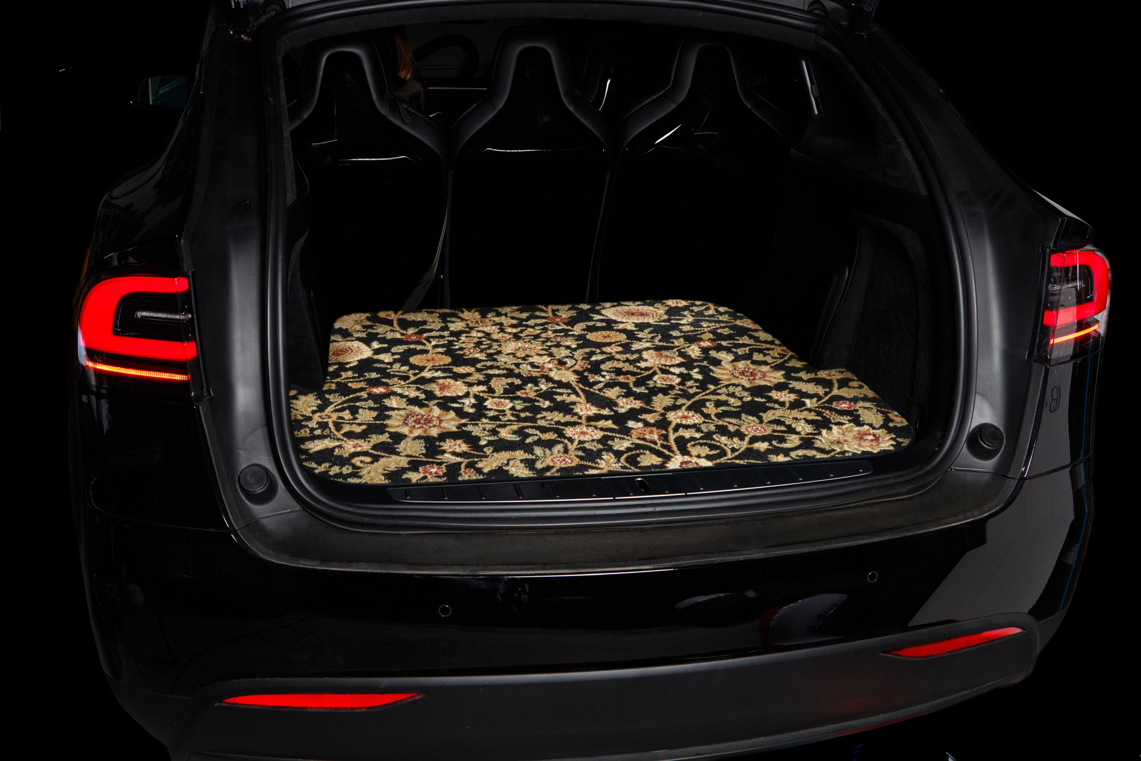 Black Oriental Car Mats with Large Trunk Cargo Carpet D522994