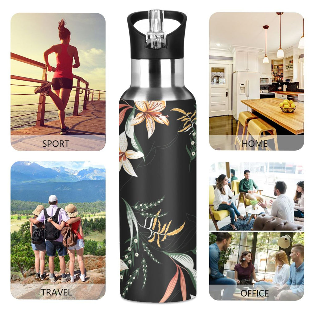 Black Stainless Steel Insulated Water Bottle with Straw Lid P736