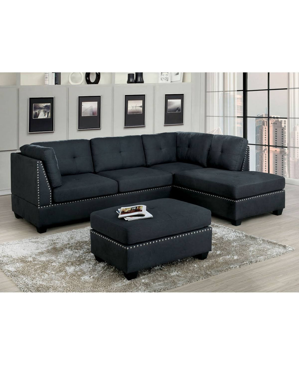 Gray Nailhead Trim Ottoman Y6960