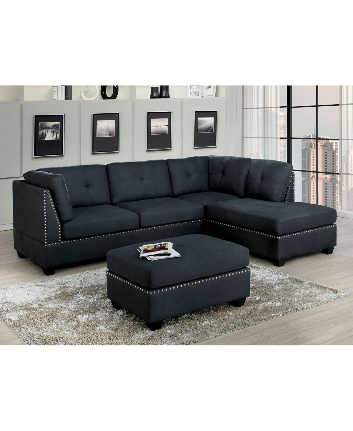 Gray Nailhead Trim Ottoman Y6960