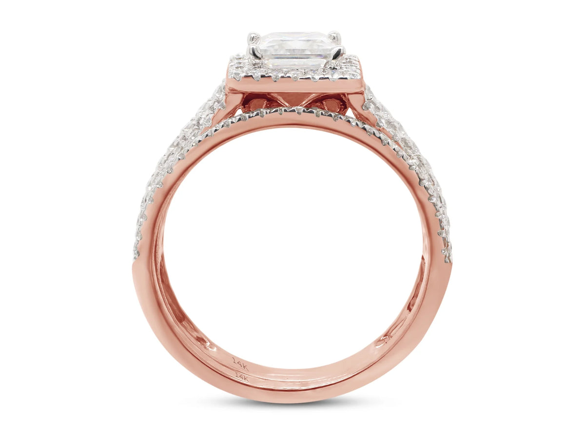 1 1/2 ct. t.w Princess & Round Cut Lab Created Moissanite Diamond Halo Engagement Ring In 14K Solid Rose Gold Q410