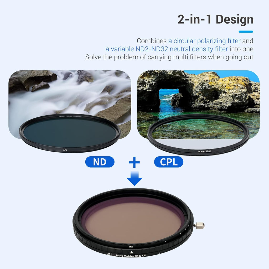 2-in-1 55mm Variable ND Filter & CPL Polarizer Filter, ND2-ND32, with Storage Case and Lens Cap K4296