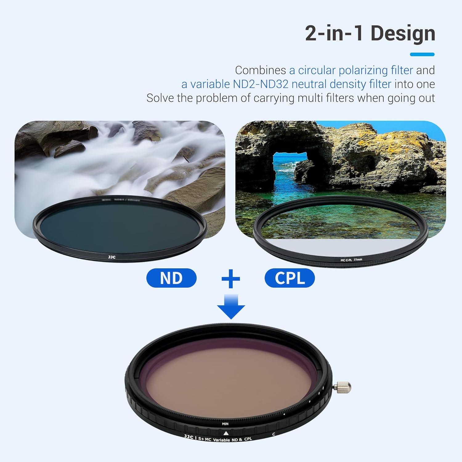 2-in-1 55mm Variable ND Filter & CPL Polarizer Filter, ND2-ND32, with Storage Case and Lens Cap K4296