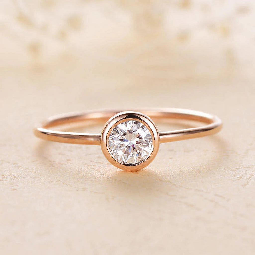 Solid 10K Yellow Gold Moissanite Bezel Set Engagement Ring H9961