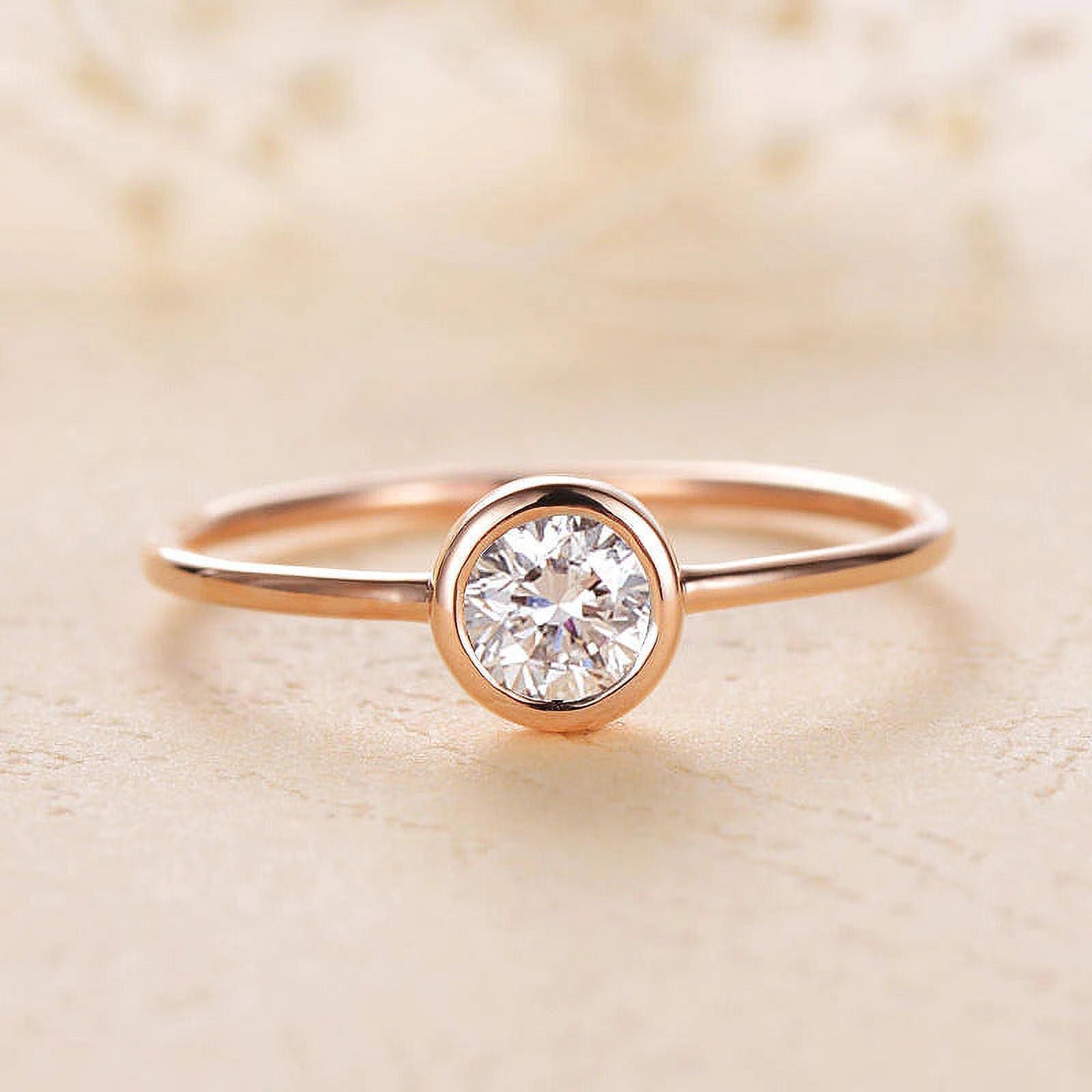 Solid 10K Yellow Gold Moissanite Bezel Set Engagement Ring H9961