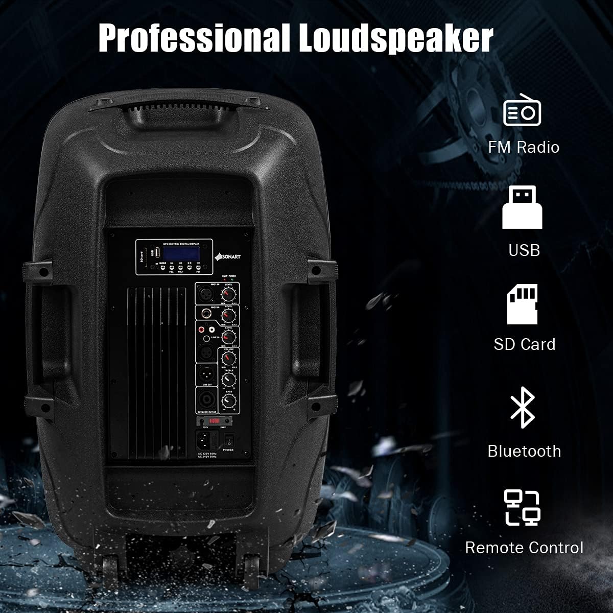 12 1600W Portable Dual Passive Active Speaker with 2 Speaker Stands Z47832