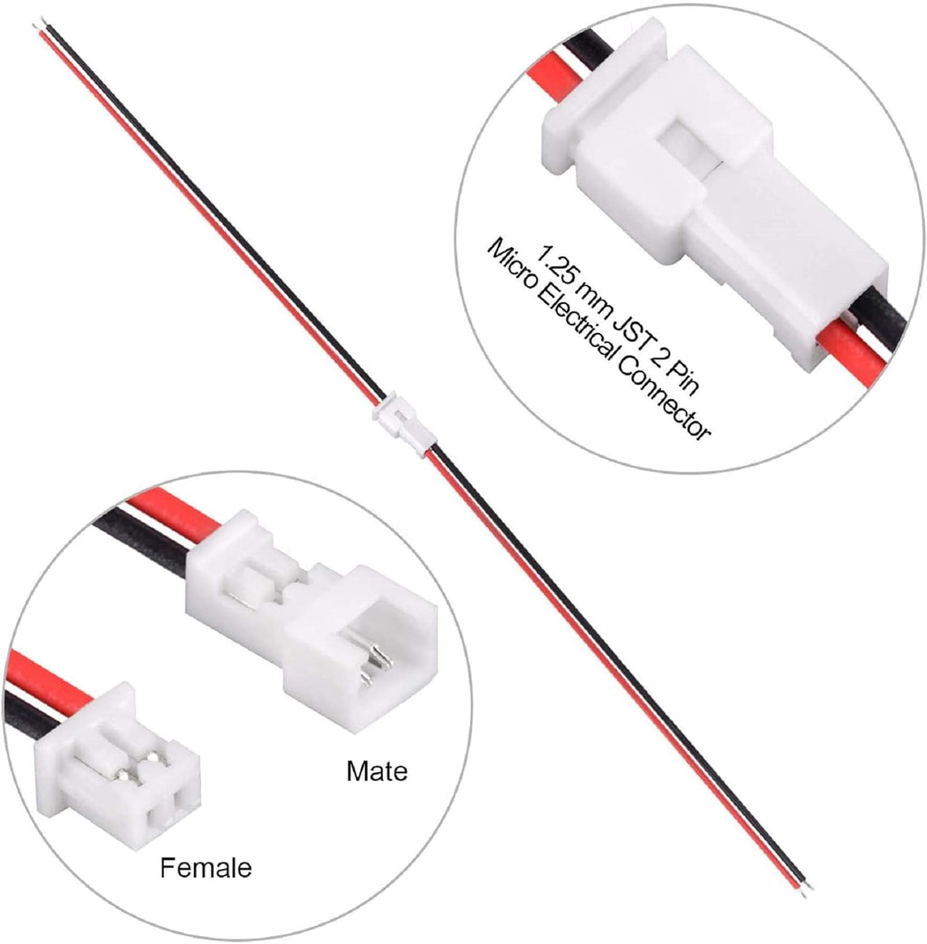 30 Pairs JST 1.25mm 2 Pin Micro Male Female Connector Plug with Red Black Wire Cable 80mm R975498