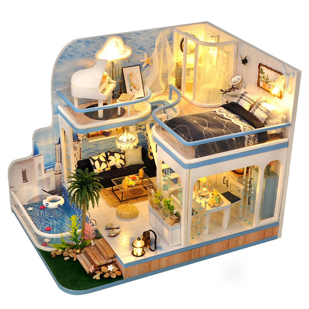 Mini Dollhouse Wooden Self Assembled Puzzle with Dust Cover P629