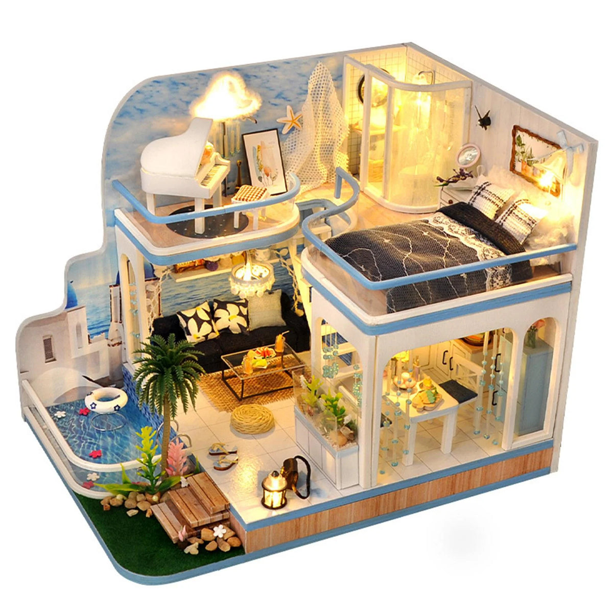 Mini Dollhouse Wooden Self Assembled Puzzle with Dust Cover P629