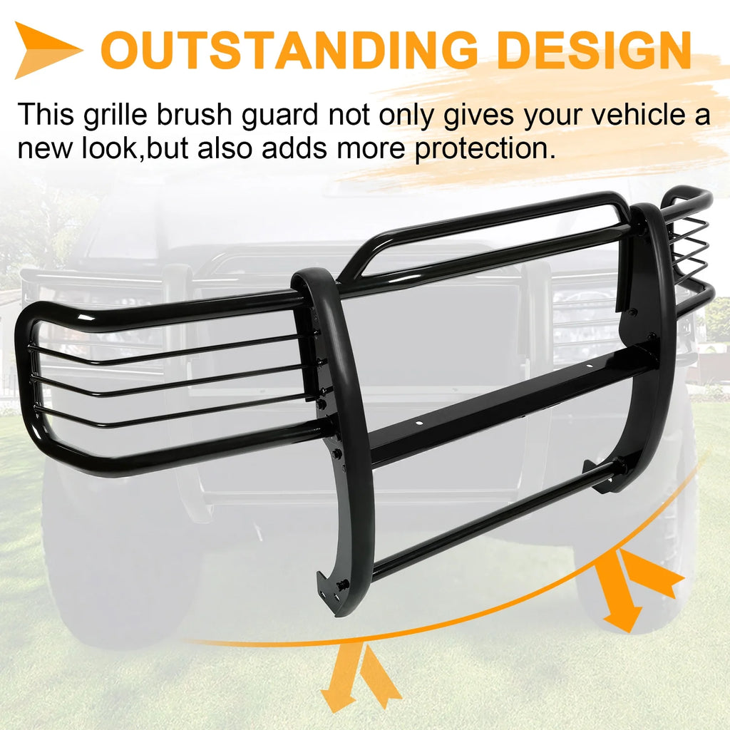 Front Grille Brush Guard for Pickup Truck Powder Coated Black Steel K7331