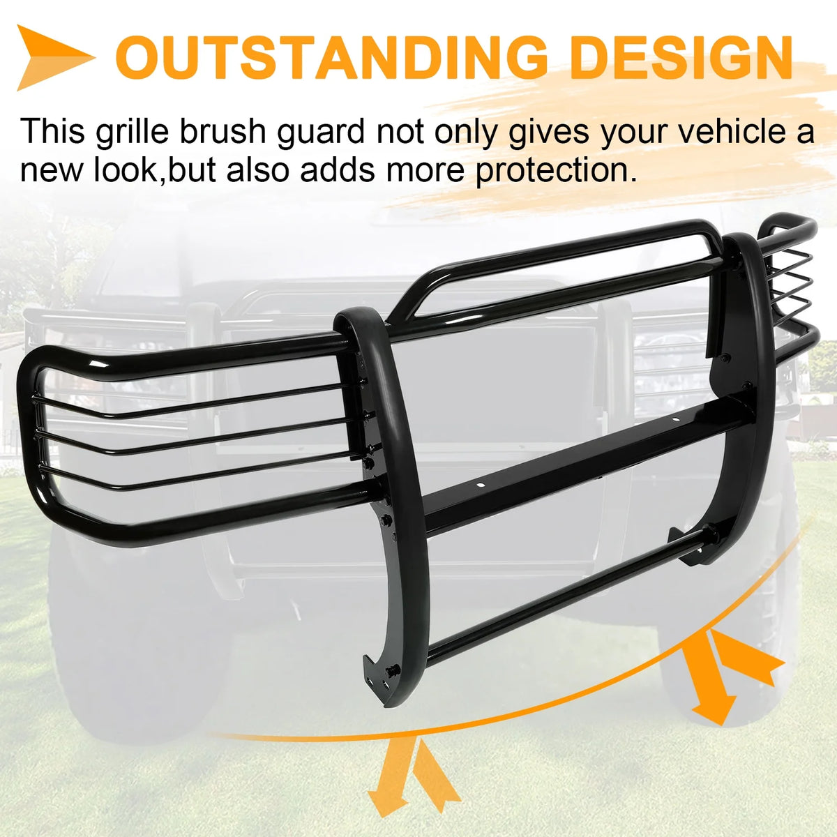 Front Grille Brush Guard for Pickup Truck Powder Coated Black Steel K7331