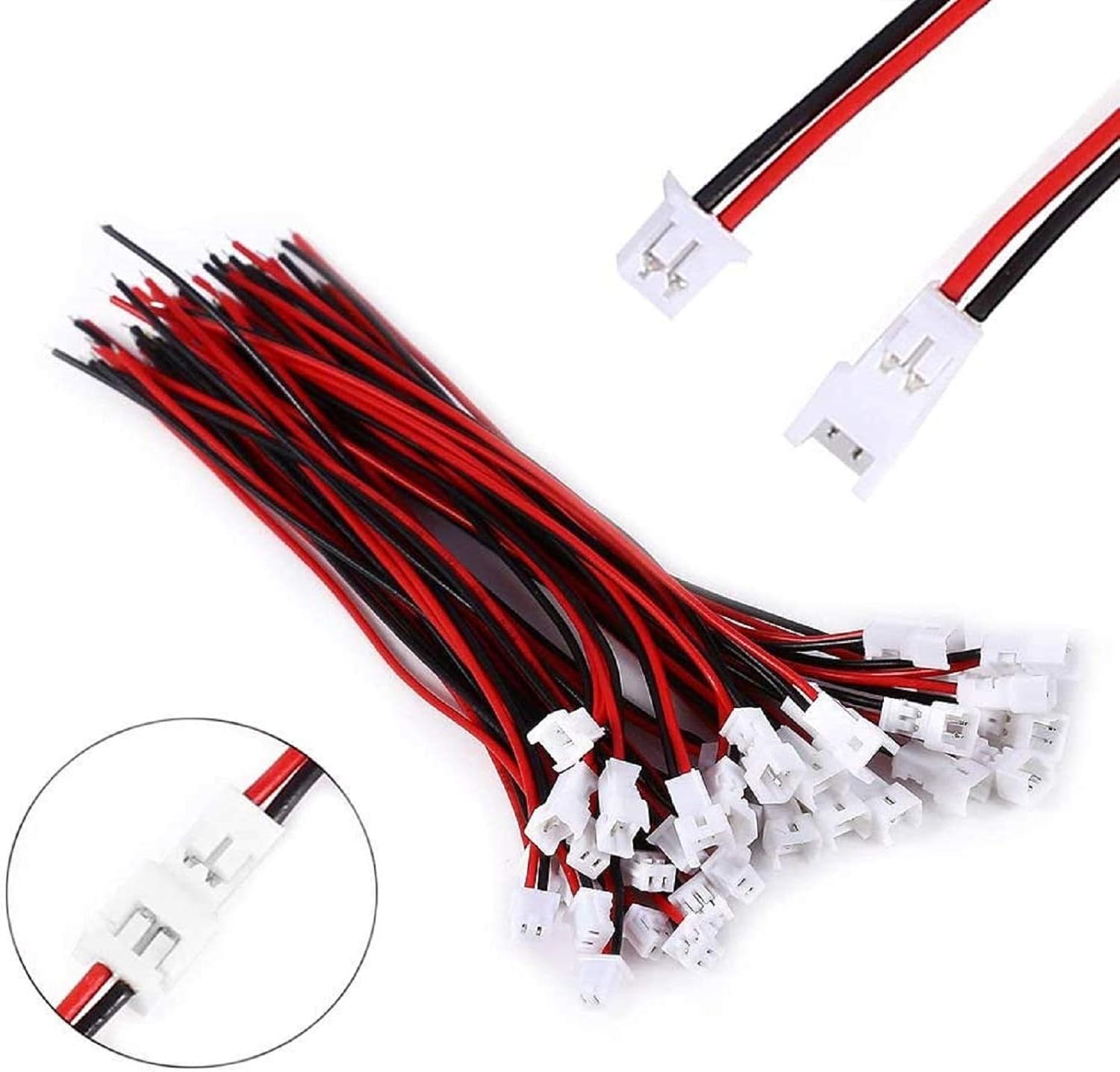 30 Pairs JST 1.25mm 2 Pin Micro Male Female Connector Plug with Red Black Wire Cable 80mm R975498