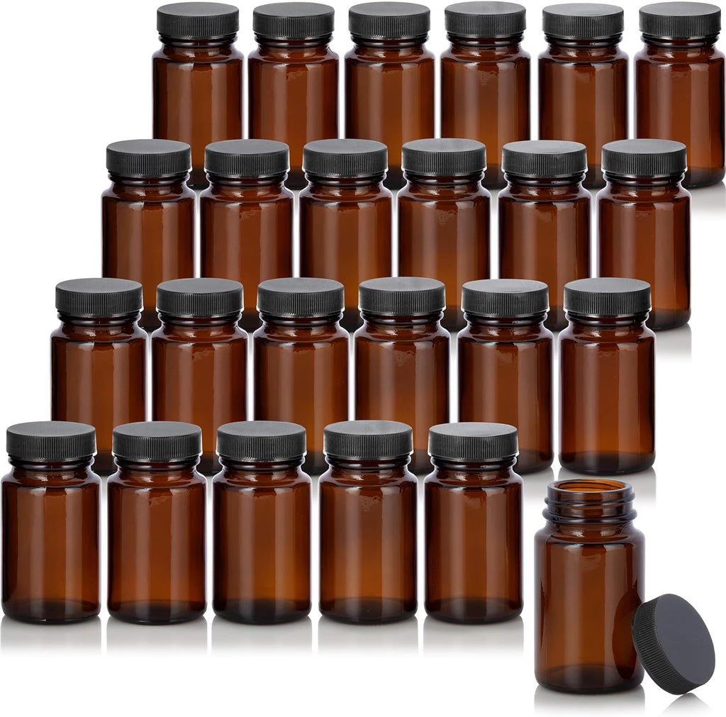 Amber Glass Packer Bottle With Black Ribbed Lid (24 Pack) N550702