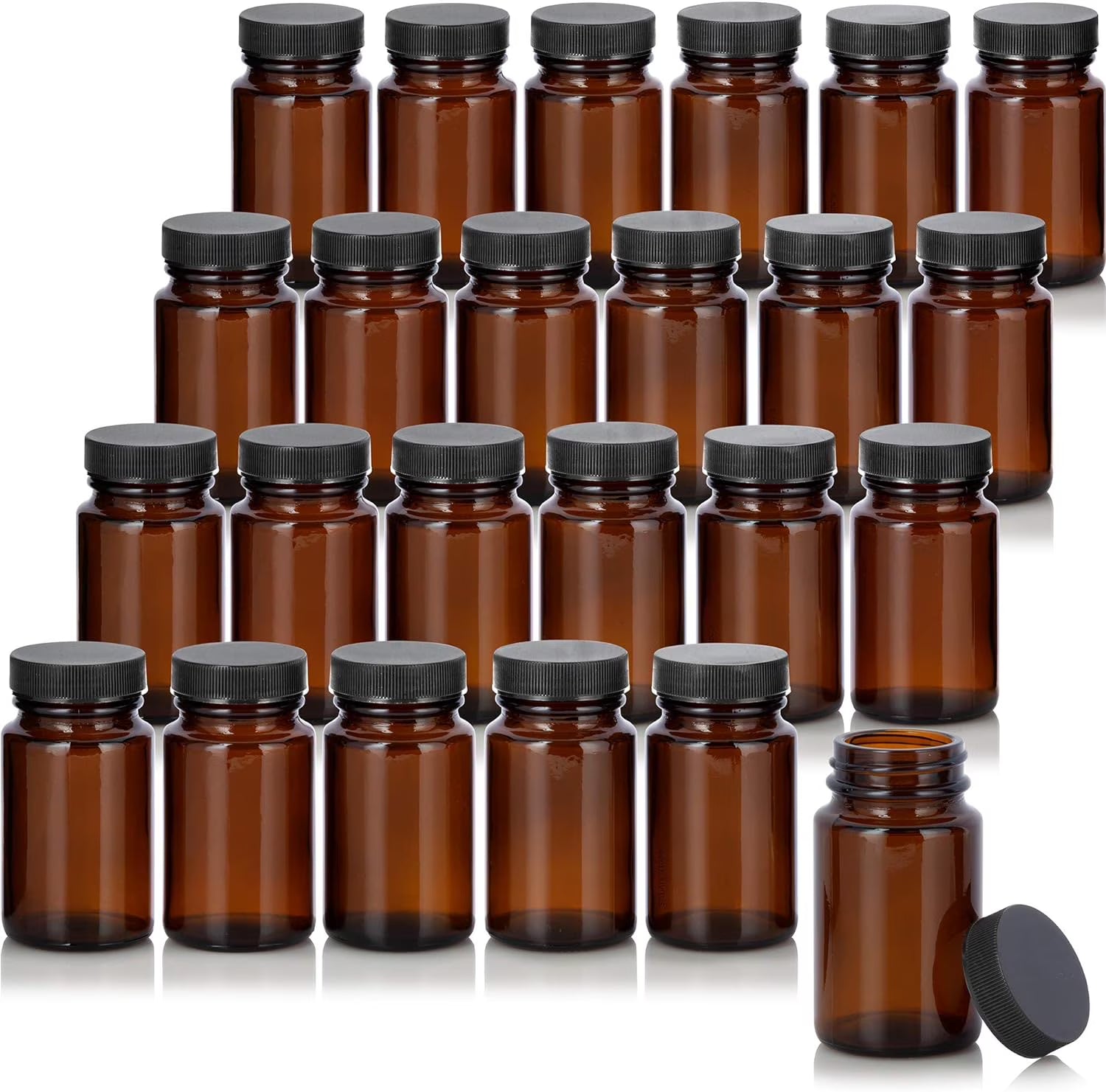 Amber Glass Packer Bottle With Black Ribbed Lid (24 Pack) N550702