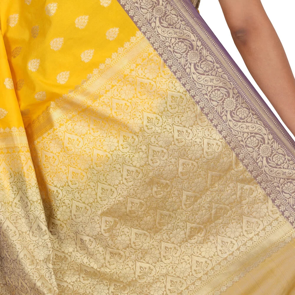 Yellow Banarasi Katan Silk Sari C905