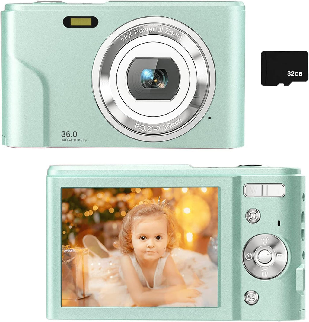Light Blue 36MP Full HD 1080P Rechargeable Kids Camera with 32GB SD Card Z60115