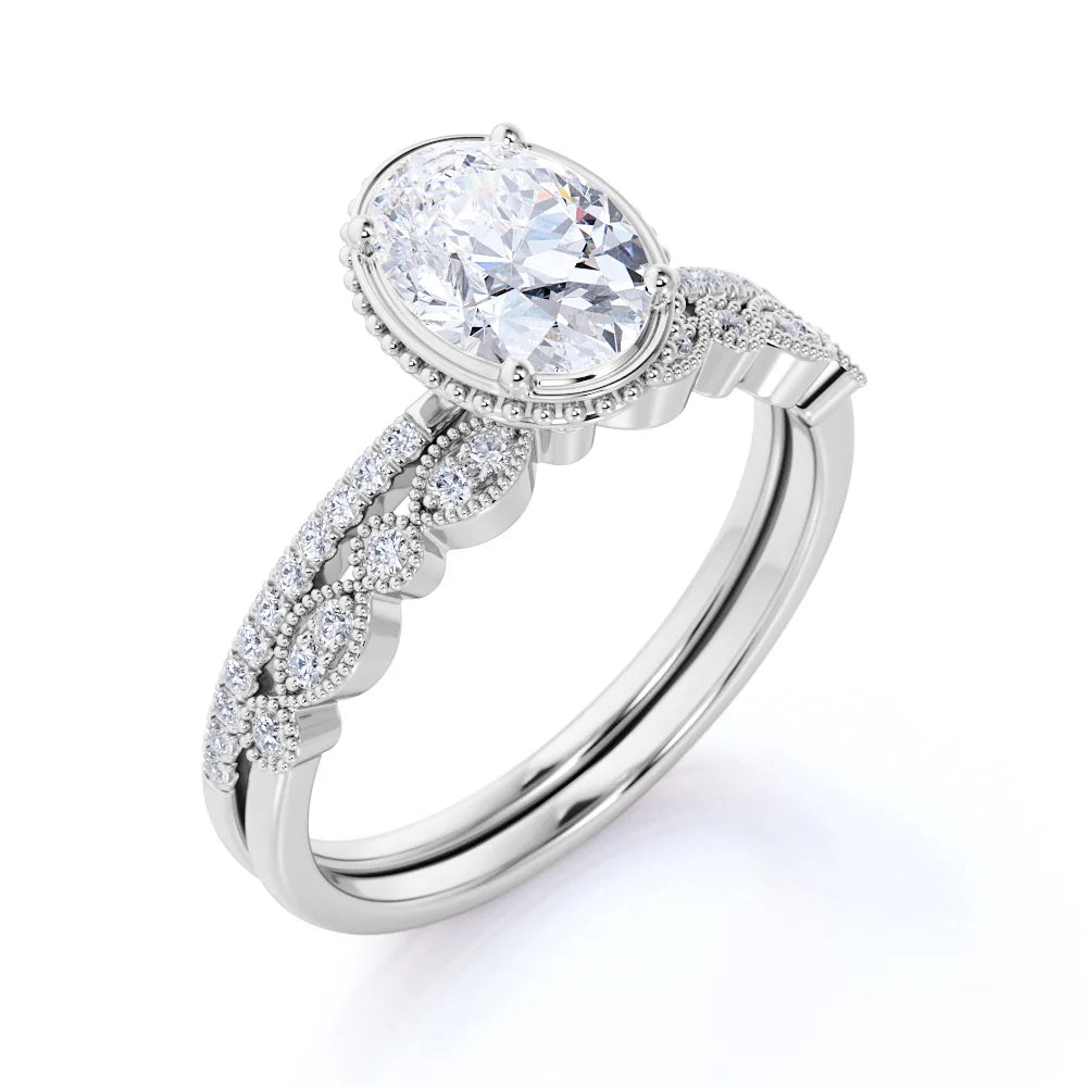 1.75 Carat Oval Cut Moissanite Ring Set in 18k White Gold Over Silver S399606