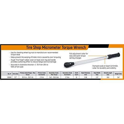 Micrometer Torque Wrench, 1/2x22 Drive B4986