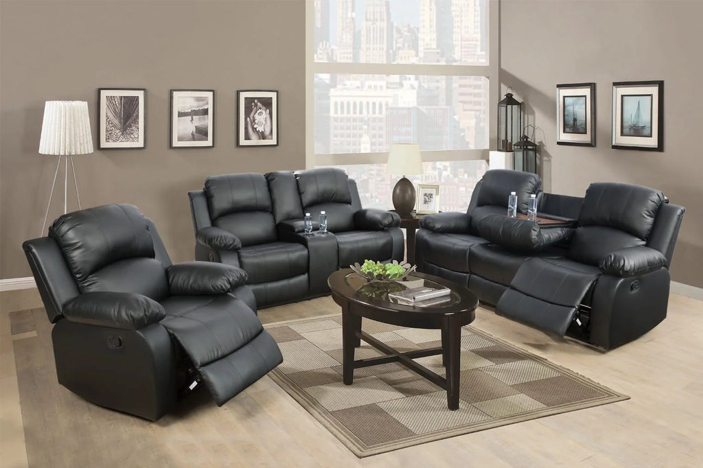 Black Reclining Sofa Set with Recliner Chair K3321
