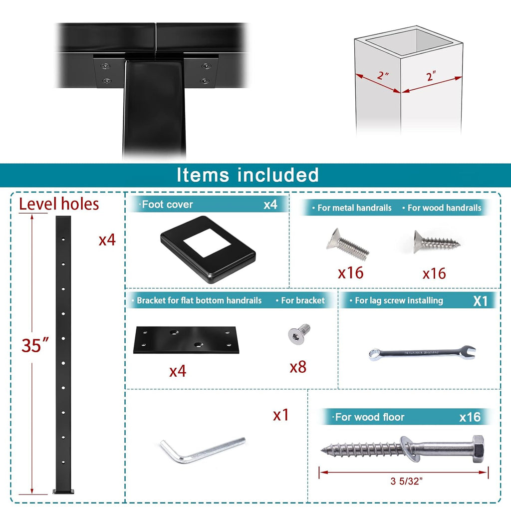 Black Square Weldless Stainless Steel Cable Railing Post 4Pack T49228