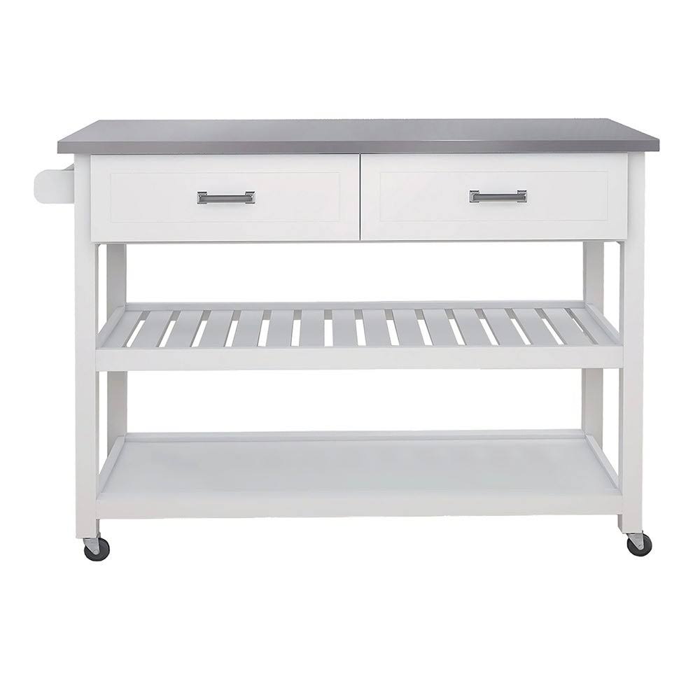 White Stainless Steel Kitchen Cart with Two Drawers Q934605