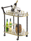 Gold Black and White Wood Serving Bar Cart with 2 Tier Shelves and Rolling Wheels Z441200