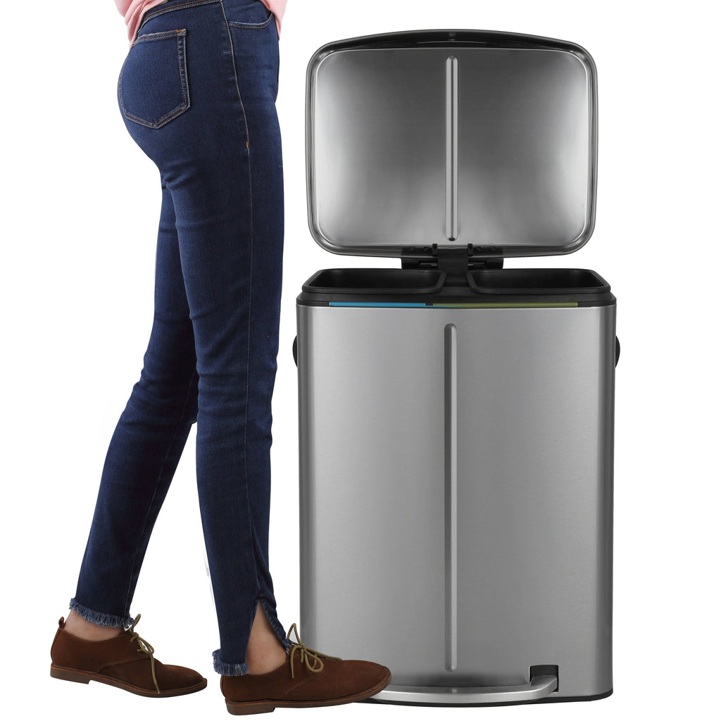 Black 10.5-Gallon Double Bucket Trash Can with Lid B3288