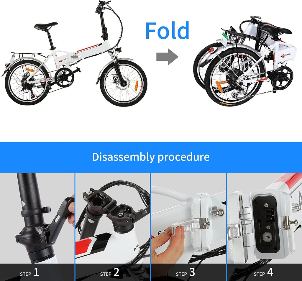 20 inch White 20 Folding Electric Bike with 36V 250W Removable Lithium-Ion Battery E50387