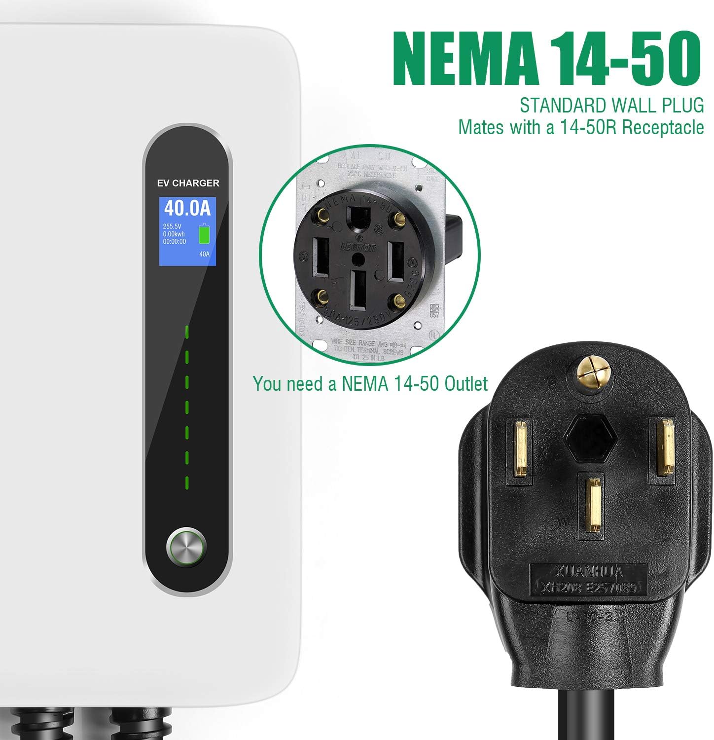 40A EV Charger Level 2 Station with 20ft Charging Cable G7247