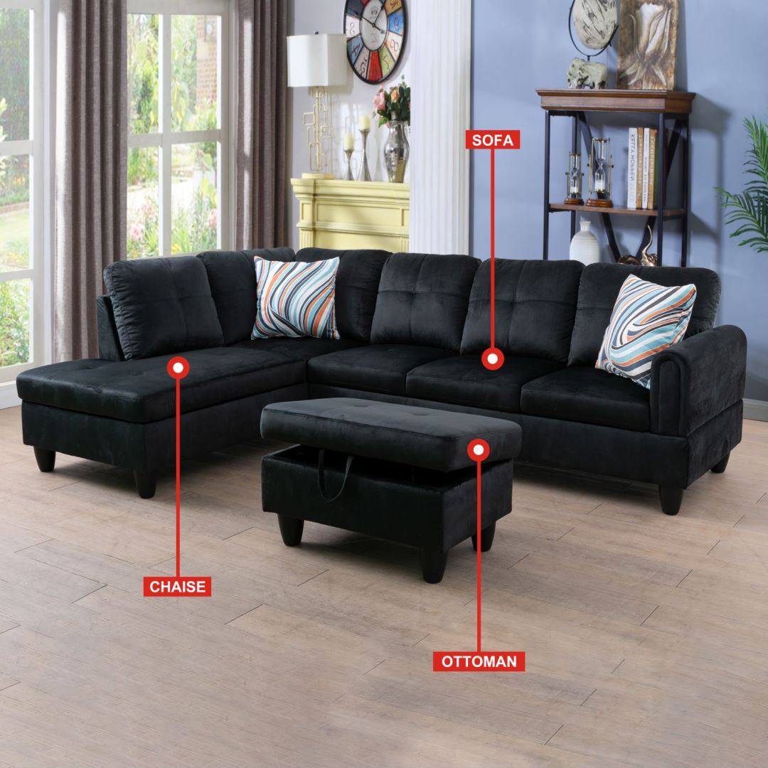 Black Flannel Sofa Set T63420