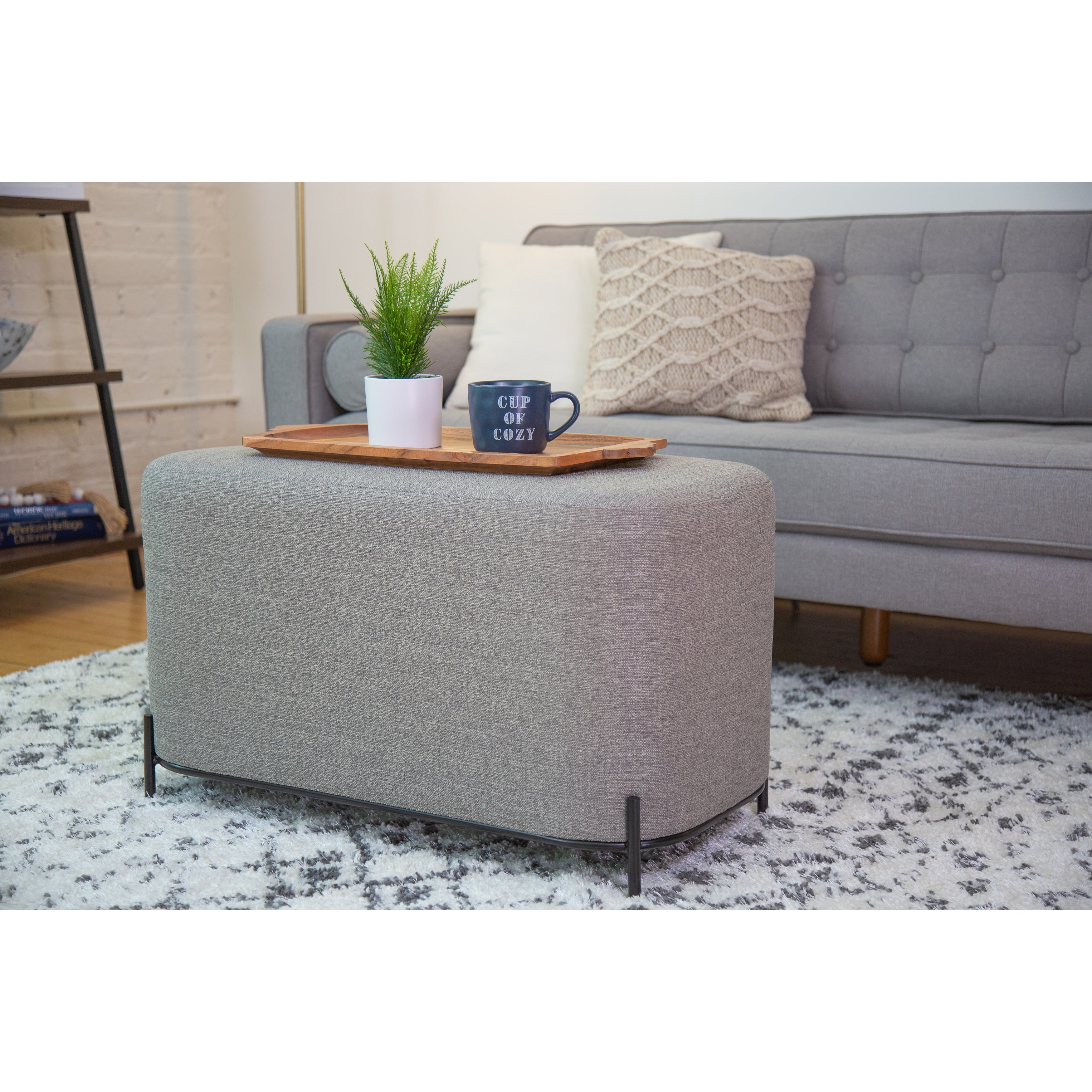 Tan Solid Faux Leather Decorative Bench W1283