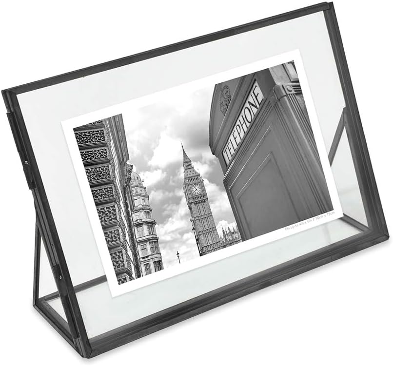 Antique Gold Brass and Glass Floating Photo Frame, Pack of 2 F37613