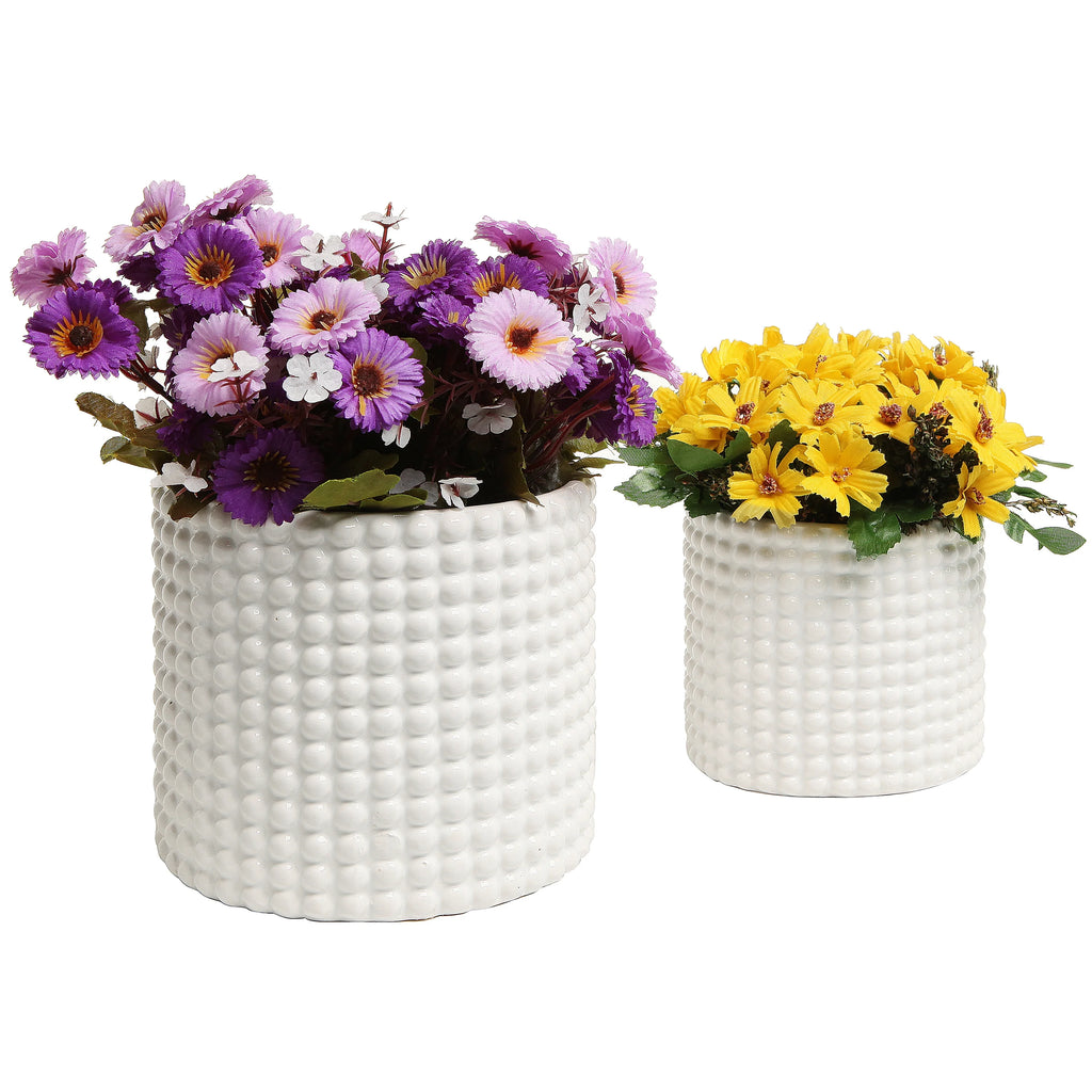 Set of 2 White Ceramic Flower Planter Pots N38366