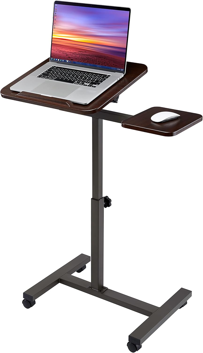 White Tempered Glass Mobile Height Adjustable Desk Cart Y59793