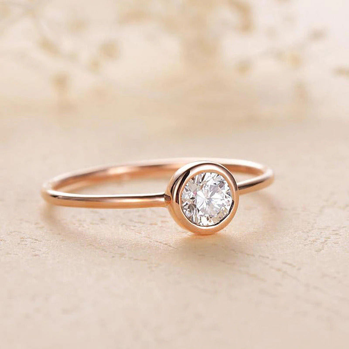 Solid 10K Yellow Gold Moissanite Bezel Set Engagement Ring H9961