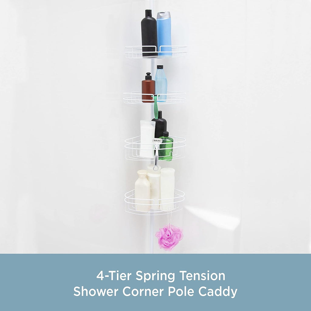 White 4-Tier Shower Corner Pole Caddy A3493