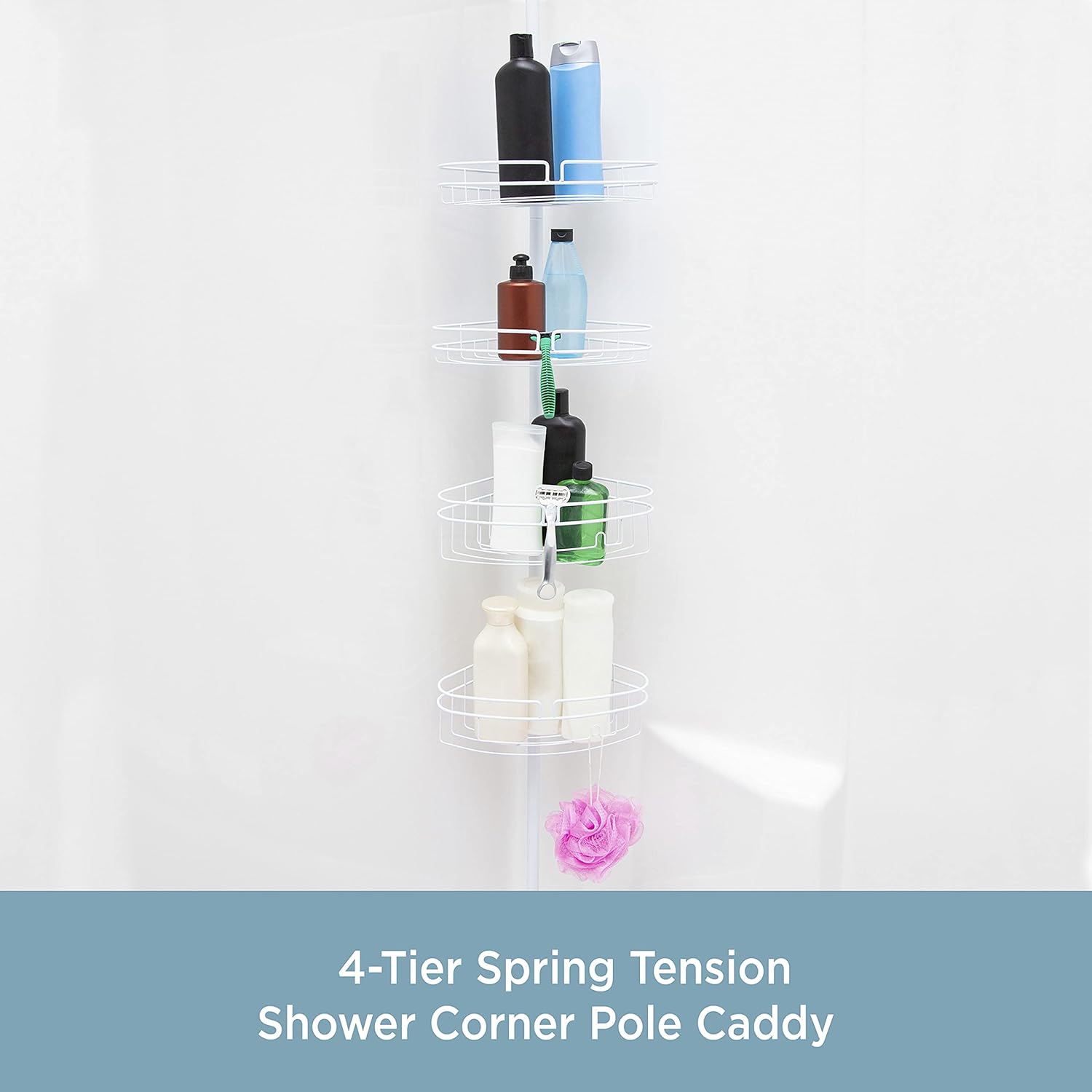 White 4-Tier Shower Corner Pole Caddy A3493