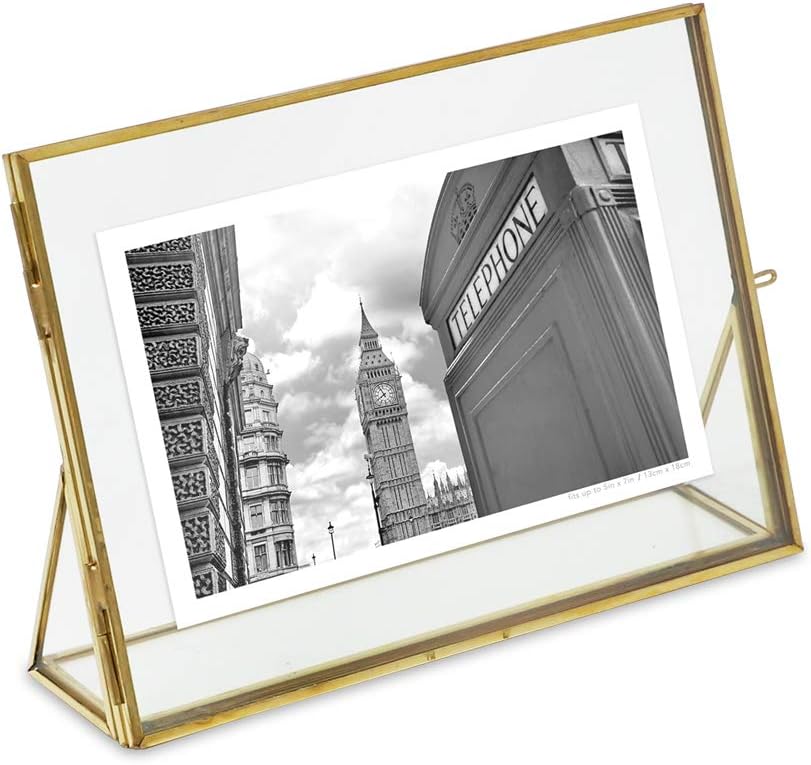 Antique Gold Brass and Glass Floating Photo Frame, Pack of 2 F37613