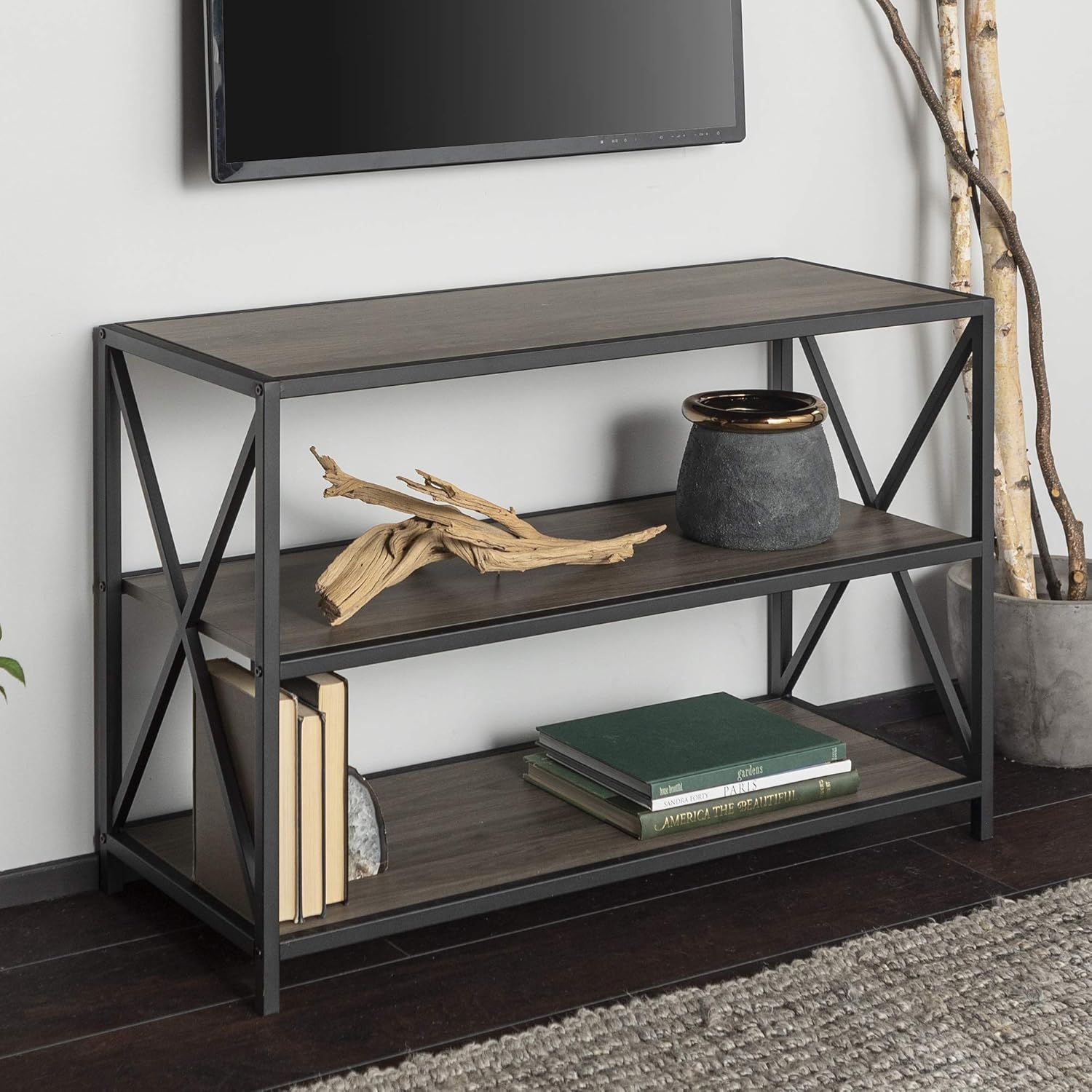 60 Inch Industrial Wood Metal Bookcase R582