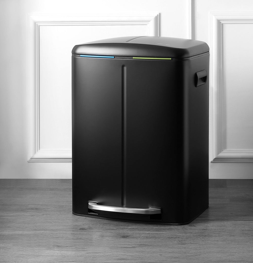 Black 10.5-Gallon Double Bucket Trash Can with Lid B3288
