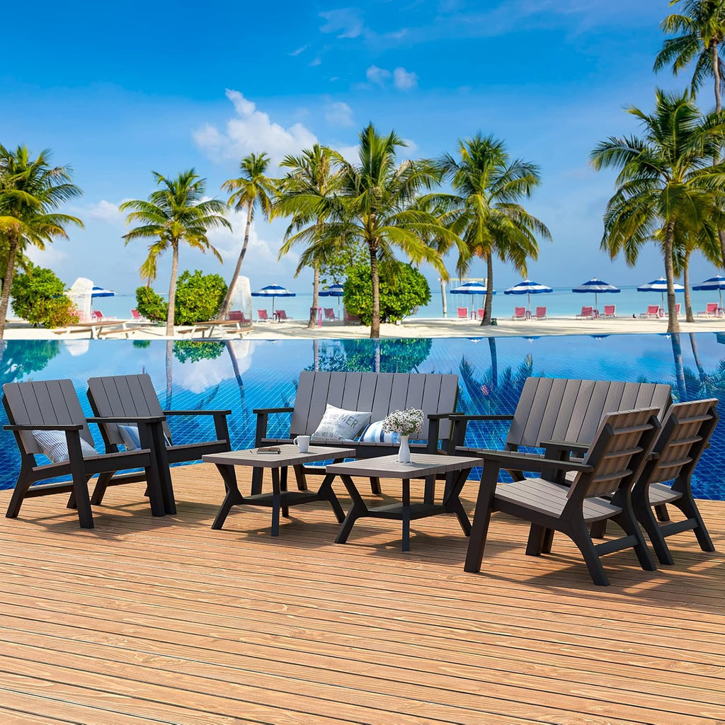 4 Pieces Resin Outdoor Furniture Set with Loveseat, 2 Chairs, Coffee Table L6137