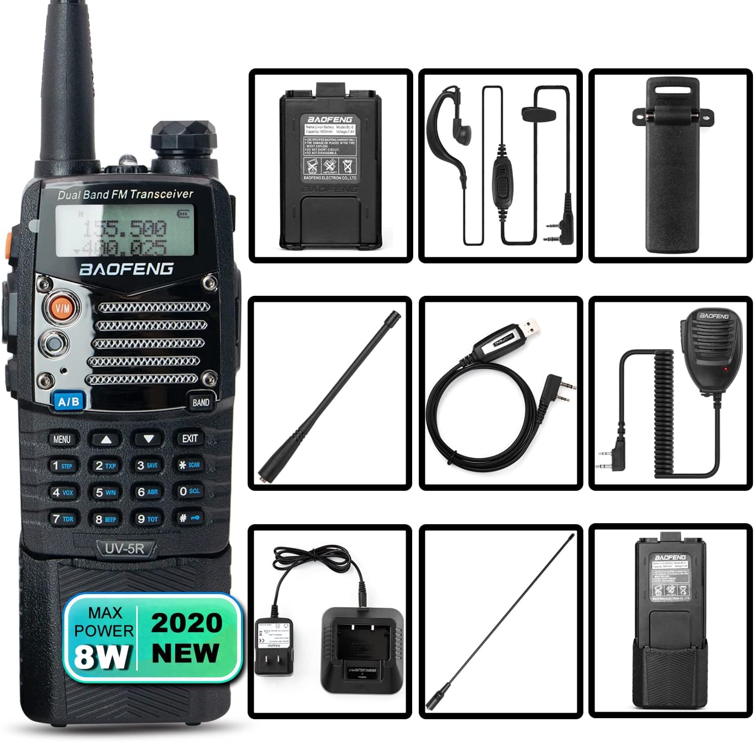 UV-5R Pro Dual Band Handheld Ham Radio 2-Way Radio with Extra 3800mAh Battery and Earpiece (2 Pack) C821979