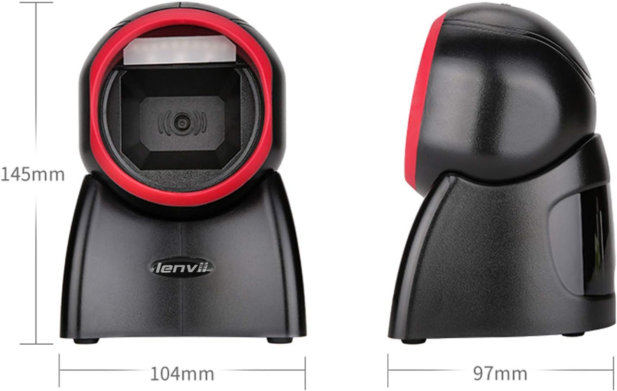 2D Barcode Scanner Desktop USB Wired Omni-Directional Hands-Free Automatic Barcode Reader Support 1D and QR-Code Pack of 2 K9826