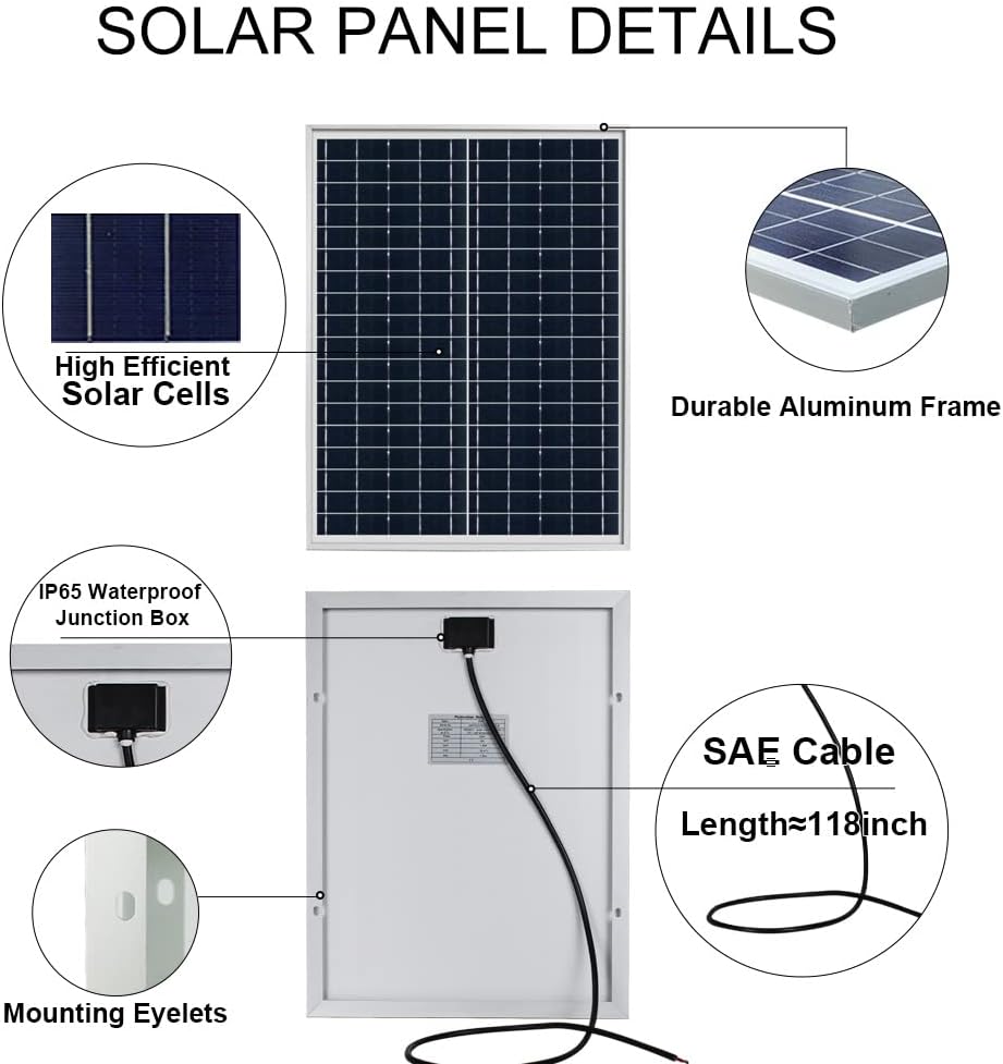 25 Watts 12V Waterproof 25W Solar Panel SAE Connection Cable 10A Charge Controller Pack of 2 G6499