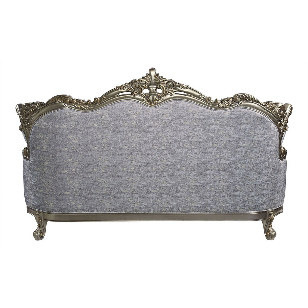 Tufted Fabric & Wood Sofa with 5 Pillows in Gray/Bronze X206