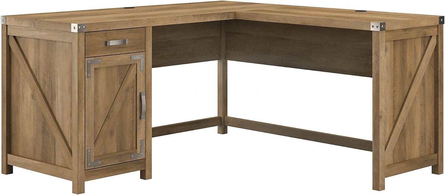 Cottage White L Shaped Desk with Drawer and Storage Cabinet N1008