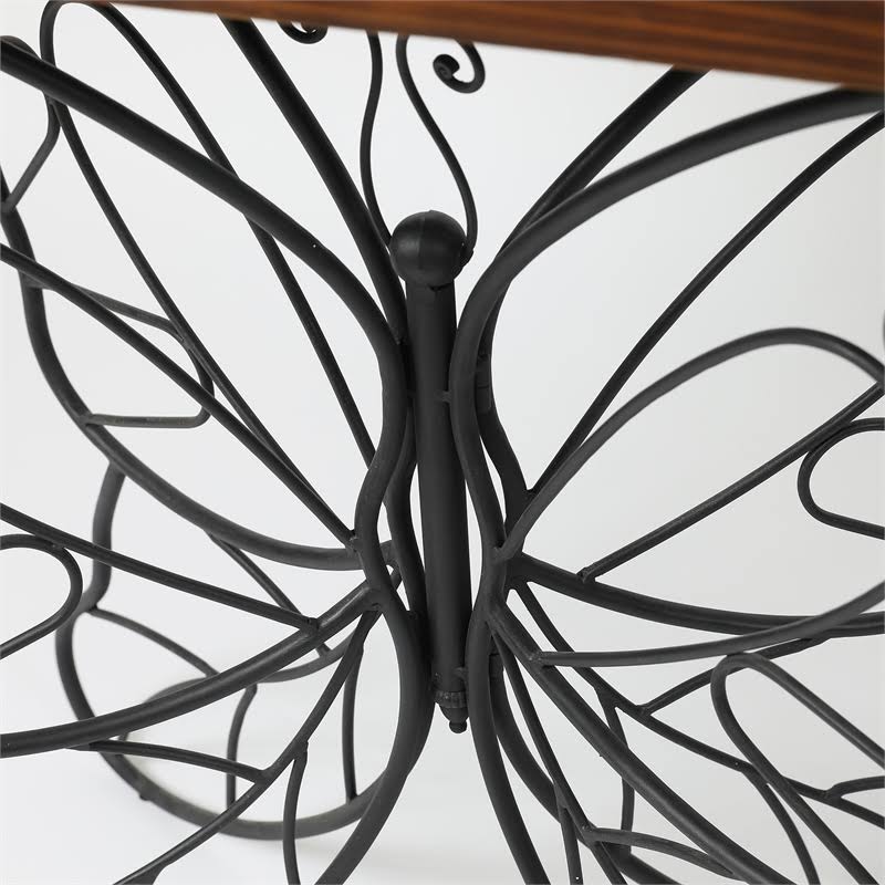 Dark Wood Tabletop Black Metal Butterfly Accent Table B81134